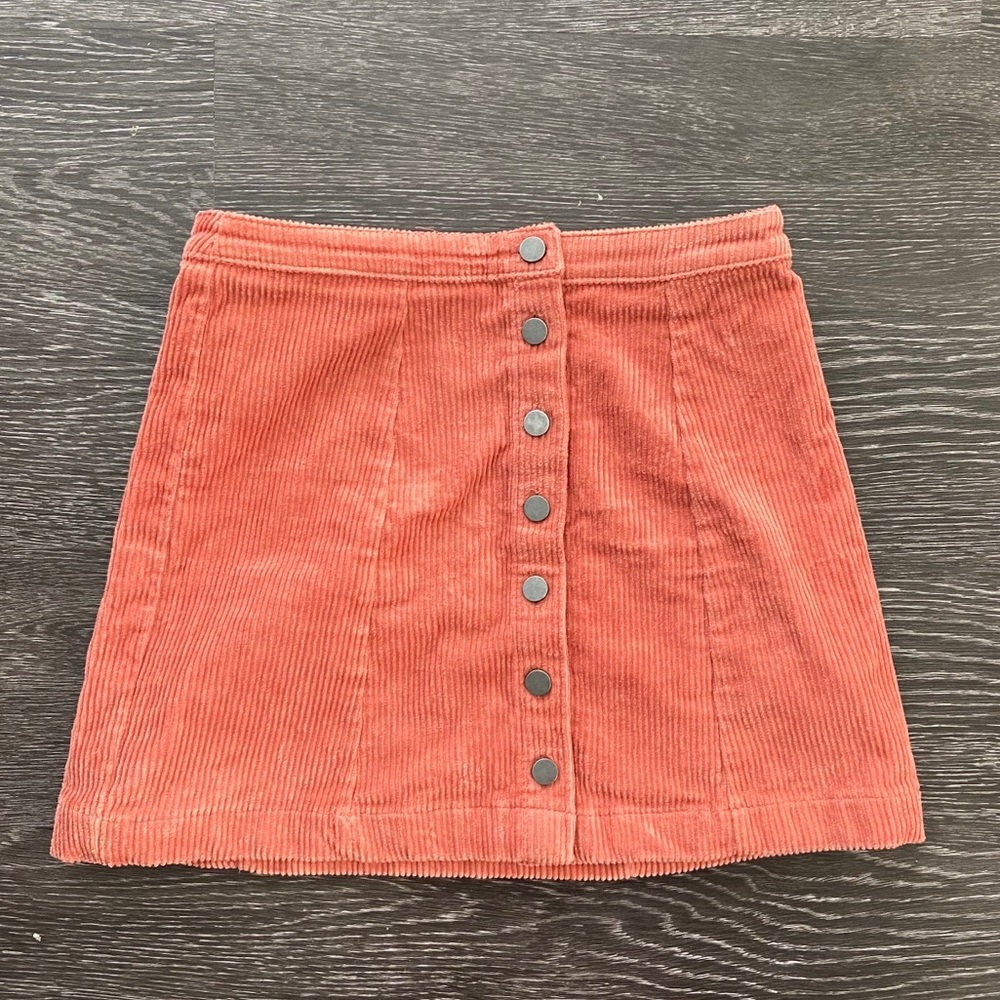 Coral Corduroy Skirt with Buttons